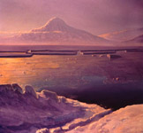 Mt Discovery at Sunset Oil Painting of Antarctic Landscape by David Rosenthal Alaskan Artist Antarctic Artist